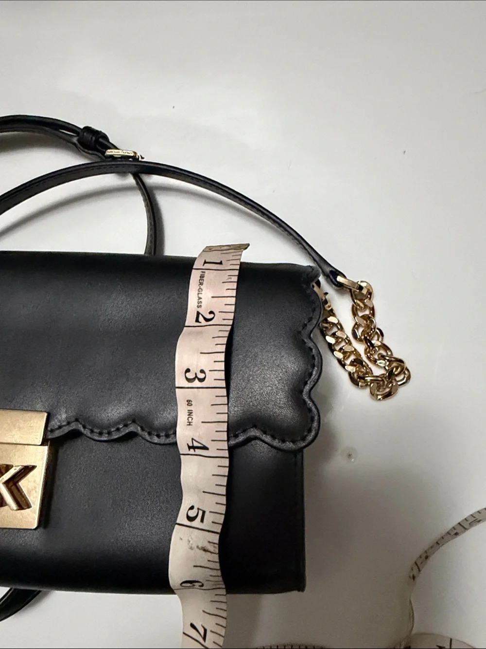 Michael Kors Black Leather Scallop-Flap Crossbody with Gold Hardware